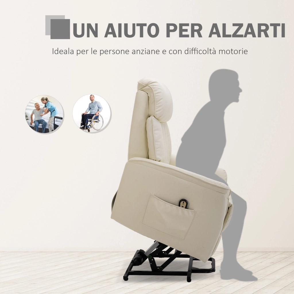 Poltrona Alzapersona Elettrica 1 Motore in Similpelle Crema