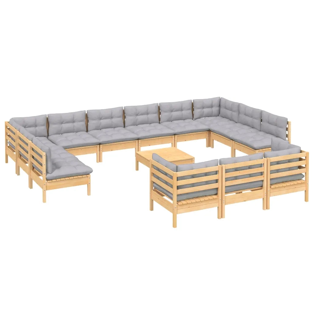 Set Divani da Giardino 14 pz con Cuscini Grigi Massello di Pino cod mxl 42640