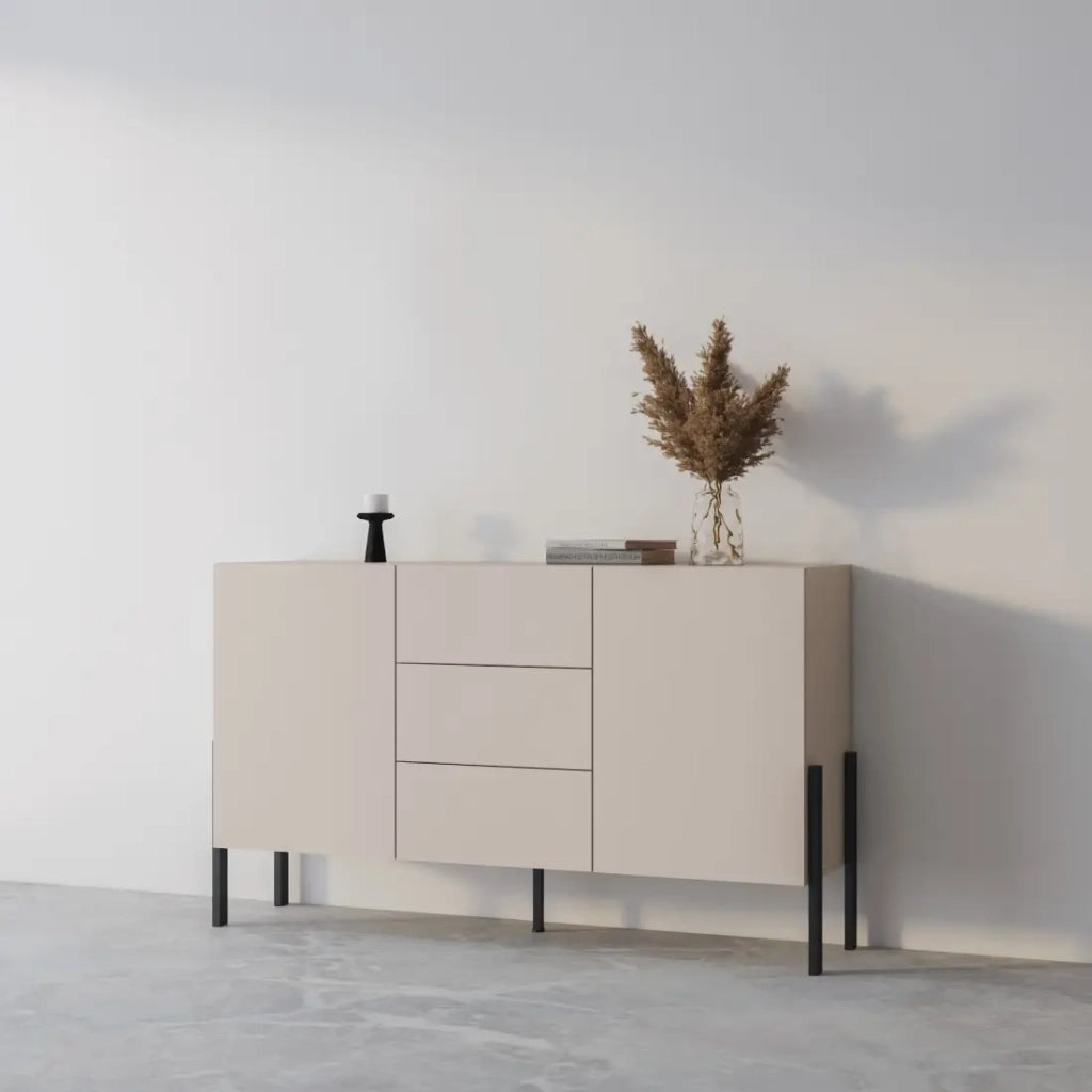 Buffet design collezione SALMA - 2 porte & 3 cassetti – Beige & nero opaco, 154×90×40 cm