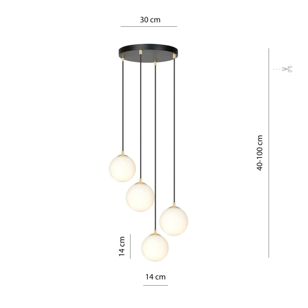 Lampadario Emibig Royal 4, 4xE14, vetro bianco nero oro