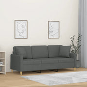 Divano a 3 Posti con Cuscini Grigio Scuro 180 cm in Tessuto 3200918