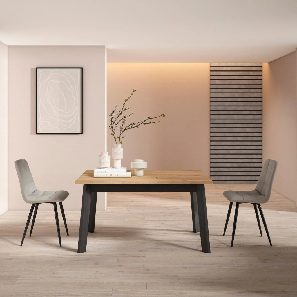 Tavolo da Pranzo, 140x90x74cm, Per 6 persone, Gambe in legno, colore Rovere e nero RF2903
