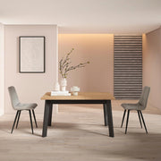 Tavolo da Pranzo, 140x90x74cm, Per 6 persone, Gambe in legno, colore Rovere e nero RF2903