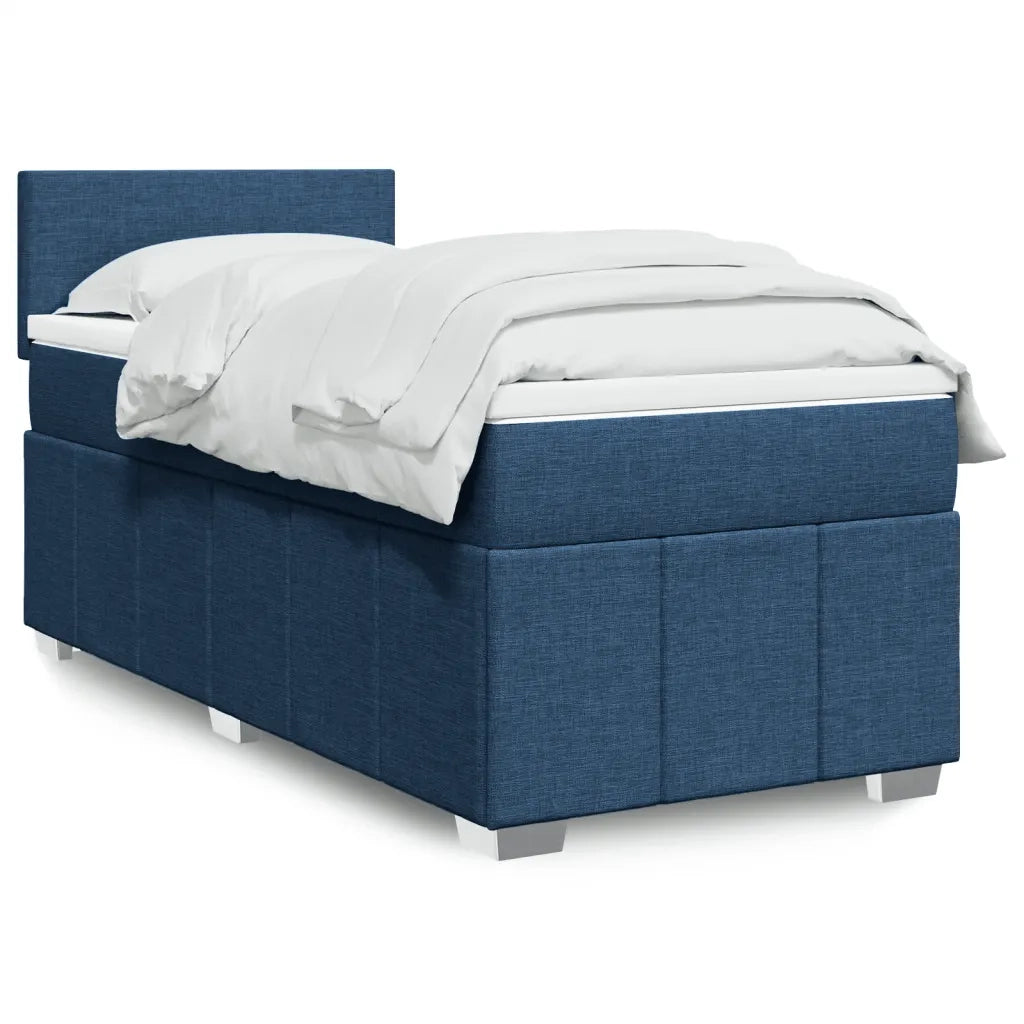Letto singolo | Letto per adulti | Giroletto a Molle con Materasso Blu 100x200 cm in Tessuto