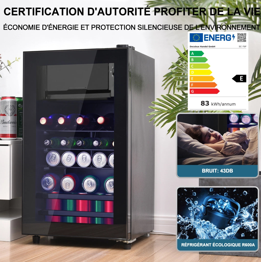 Mini frigorifero 76 L con congelatore 6 L; LED e 4 ripiani regolabili; nero