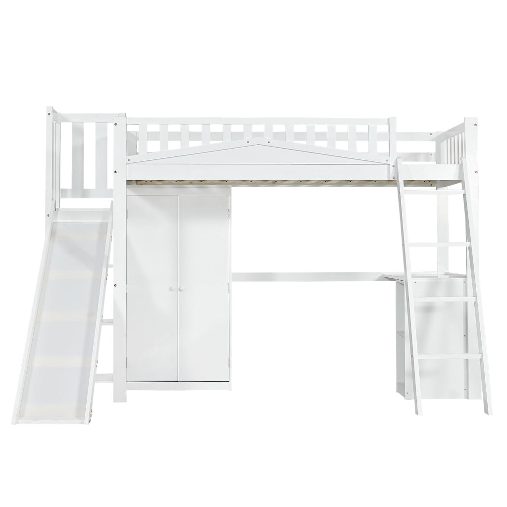 Letto a Castello Bambini con Scrivania e Armadio ¨C MINIMAL ¨C Pino/MDF/Multistrato, Bianco, 90x200