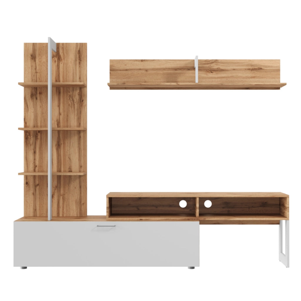 Mobili  soggiorno MOLDE - Scaffale in Set - Quercia Wotan - Bianco - Larghezza 251 cm, Altezza 174 cm, Profondit? 37 cm