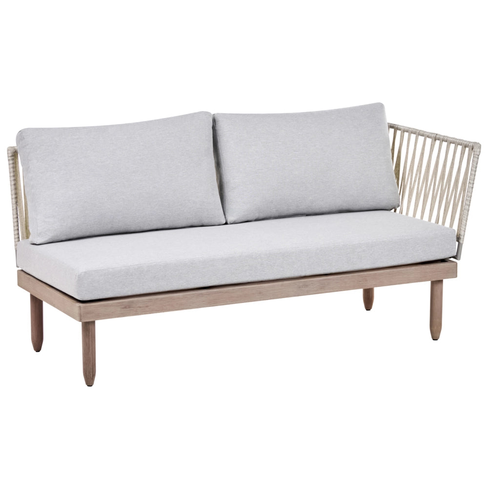 Set Lounge da Esterno in Legno di Acacia con Cuscini Grigi Poltrona in Finto Rattan Tavolino Destro 4 Posti