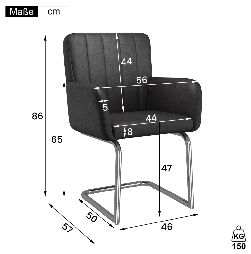 Set di 4 sedie da pranzo nere – braccioli e base in metallo