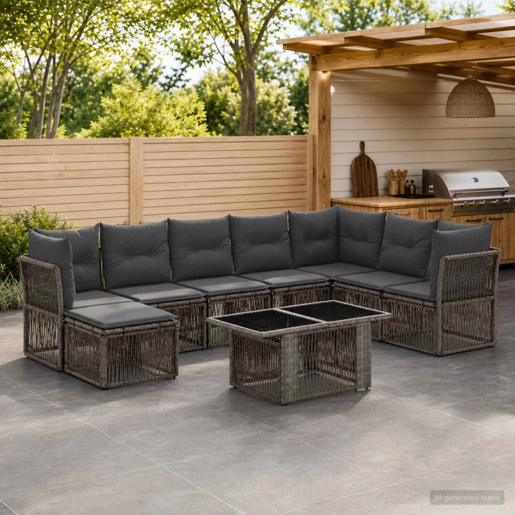 Set Divano da Giardino 9 pz Grigio polyrattan 3436514