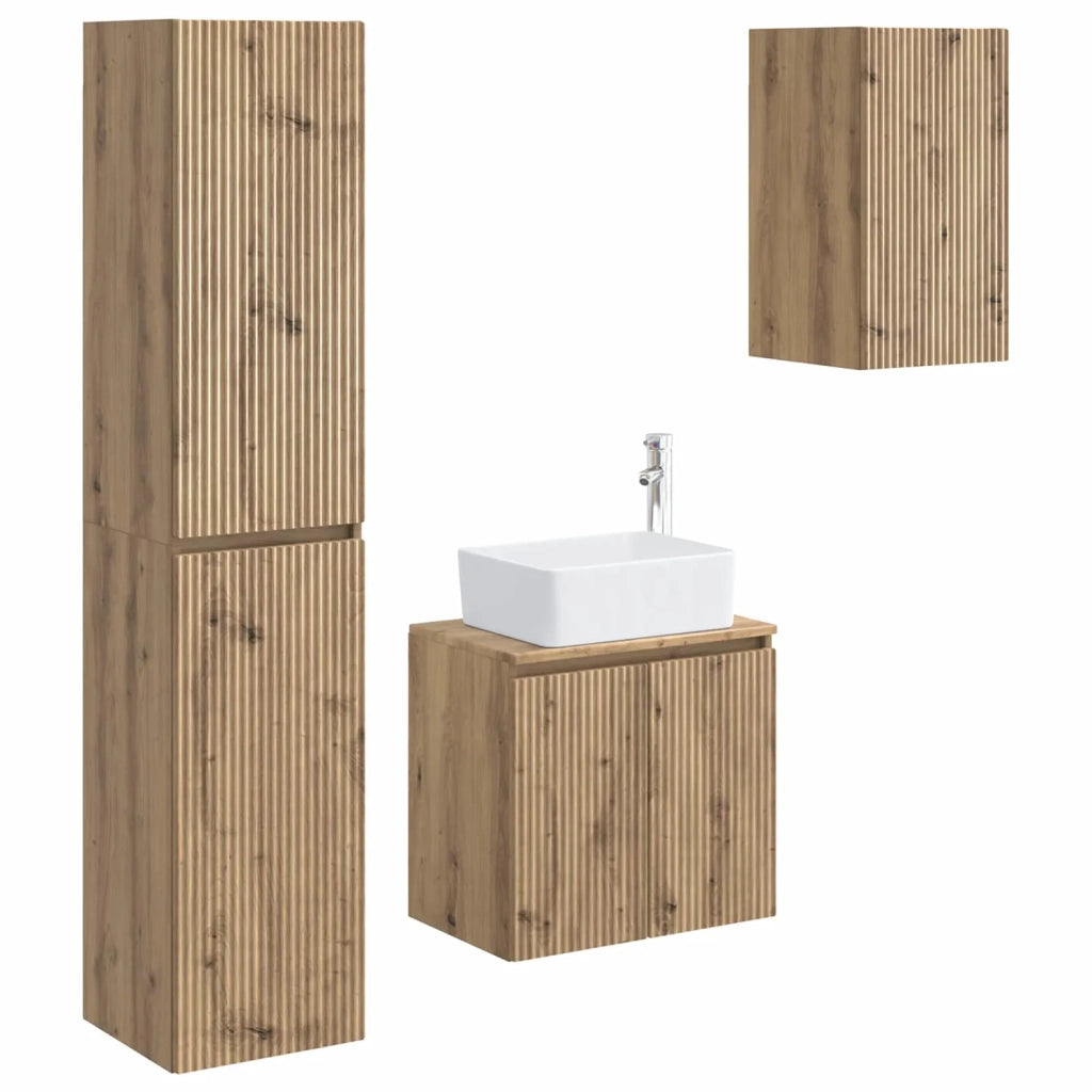 Set di mobili per il bagno 3 pz Rovere Artigianale 3406082