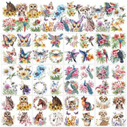 Decorazione per la stanza - Sticker d'animale/fiori - 12 fogli - Decorazione per la casa - Bambini - Natale - 5,5 x 5,5 cm - Decorazione per la parete