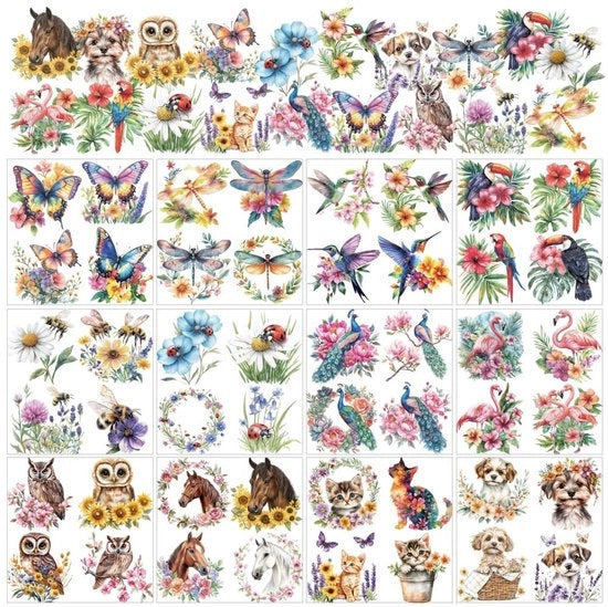 Decorazione per la stanza - Sticker d'animale/fiori - 12 fogli - Decorazione per la casa - Bambini - Natale - 5,5 x 5,5 cm - Decorazione per la parete