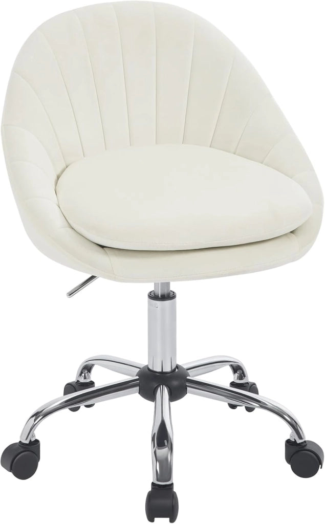 Sedia da Scrivania per Casa Regolabile in Altezza con Rotelle, Sedia Trucco Girevole Ergonomica, Ufficio, Camera da Letto, Studio, Velluto, Crema, BS167cm
