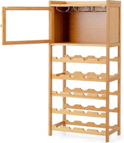 Wijnrek per 20 bottiglie in bambù - griglia vetrata - porta magnetica - mobile per vino