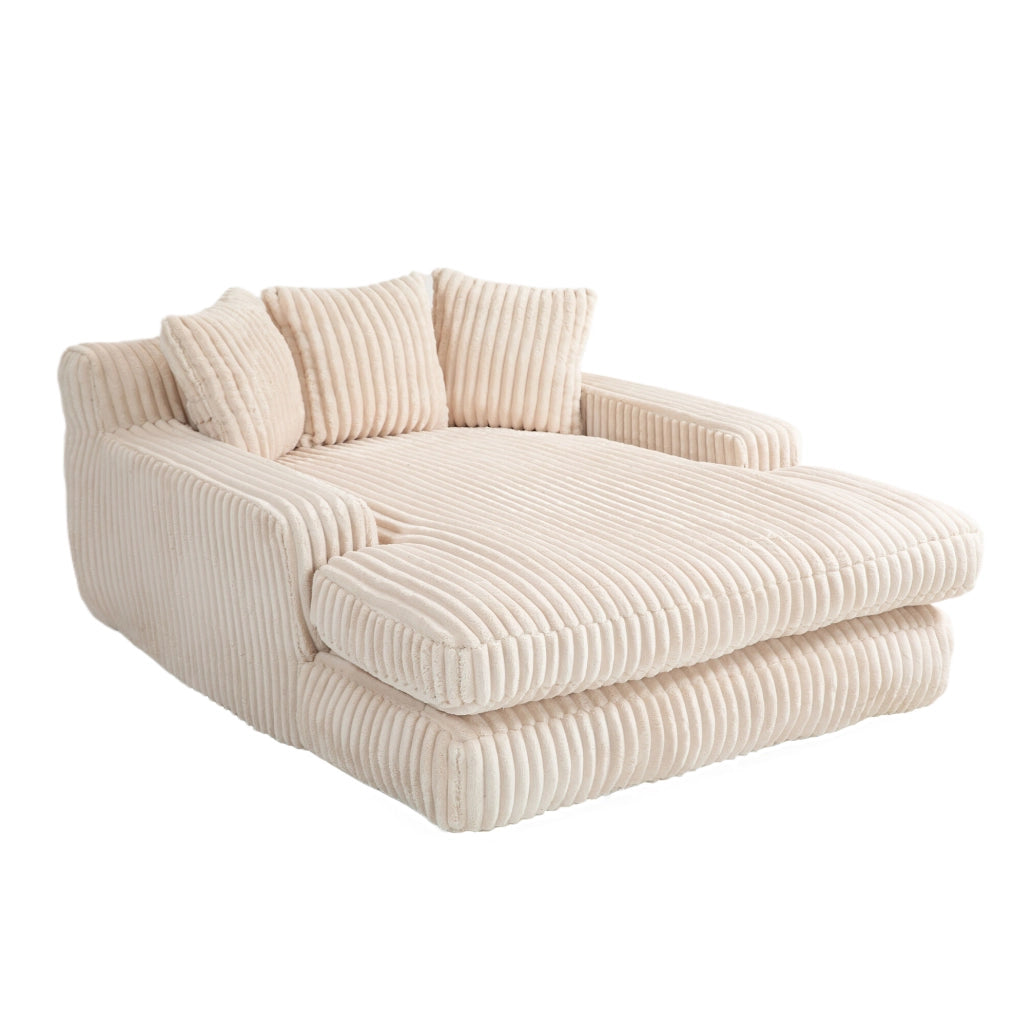 Chaise longue da interno in tessuto corduroy con 3 cuscini; 125x155x63 cm; beige