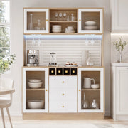 Colonna da cucina con LED, porta calici e ripiani regolabili, MDF e vetro, bianco 140 × 40 × 185,7 cm