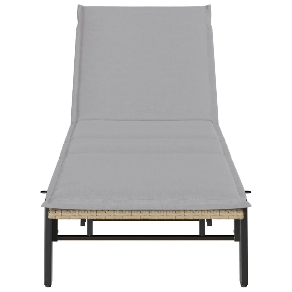 Lettino Prendisole | Sdraio da giardino | Lettino da sole con Cuscini Beige in Polyrattan