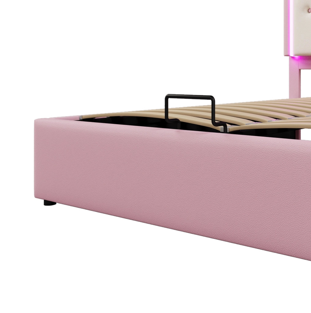 Letto per bambini con design a corona, LED e contenitore idraulico, 140x200 cm