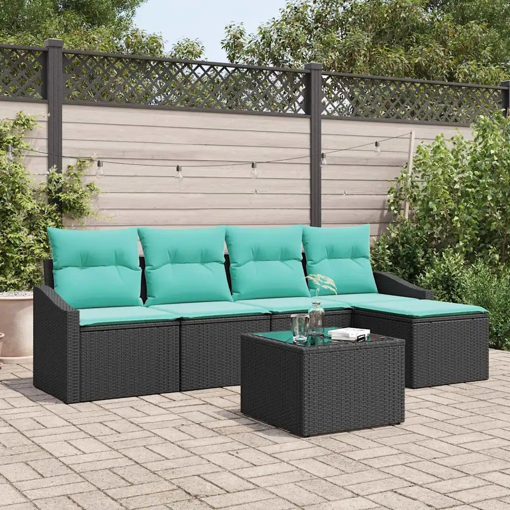 Set di divani con cuscino 6 pcs Nero polyrattan