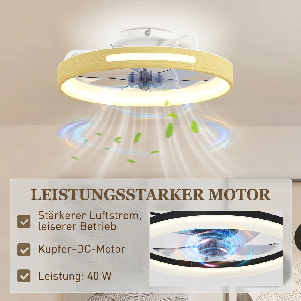 Ventilatore da soffitto con luce LED e telecomando ¨C Xylo ¨C 49cm, 3 temperature colore, finitura legno naturale
