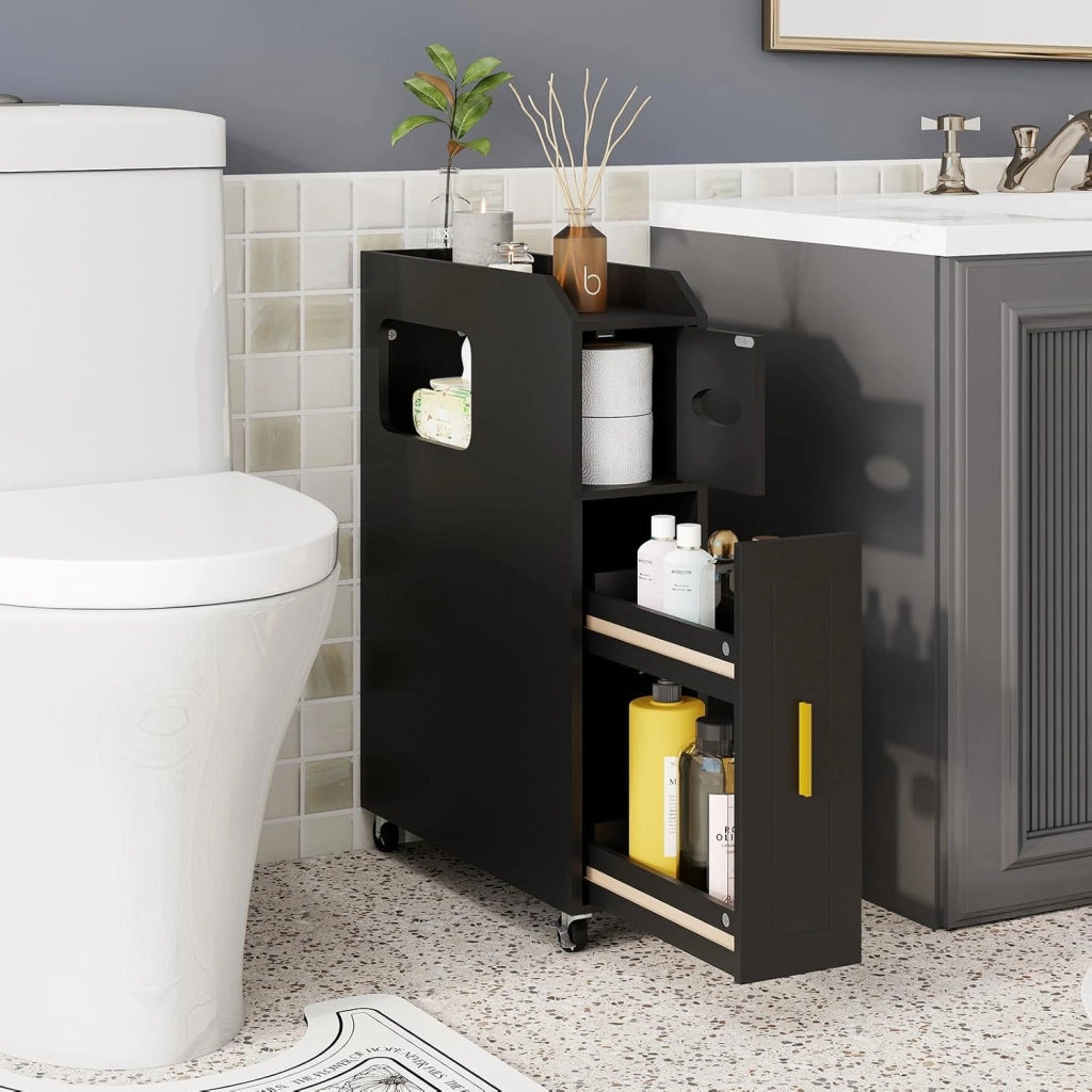 Scaffale per nicchia da 16 cm di larghezza, sottile armadietto da bagno su ruote, con cassetto, armadietto per nicchia per bagno e lavanderia, carrello salvaspazio 50 x 16 x 69 cm