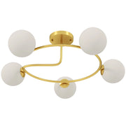 Plafoniera da 20W con 5 portalampade G9, elegante design oro e bianco, lampadine non incluse.