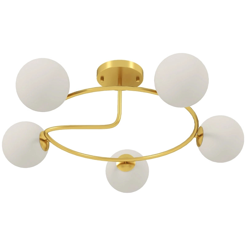 Plafoniera da 20W con 5 portalampade G9, elegante design oro e bianco, lampadine non incluse.