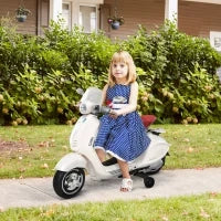 Moto Elettrica per Bambini con Licenza Ufficiale Vespa, 2 Rotelle, Luci e Suoni, 108x49x75 cm, Bianca