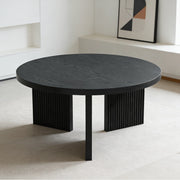 Tavolino da caffè rotondo in MDF nero con design scanalato