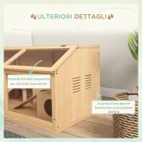 Gabbia per Criceti con Piattaforma, Scalette, Capanna e Ponte, in Legno di Abete, 85x45x44 cm