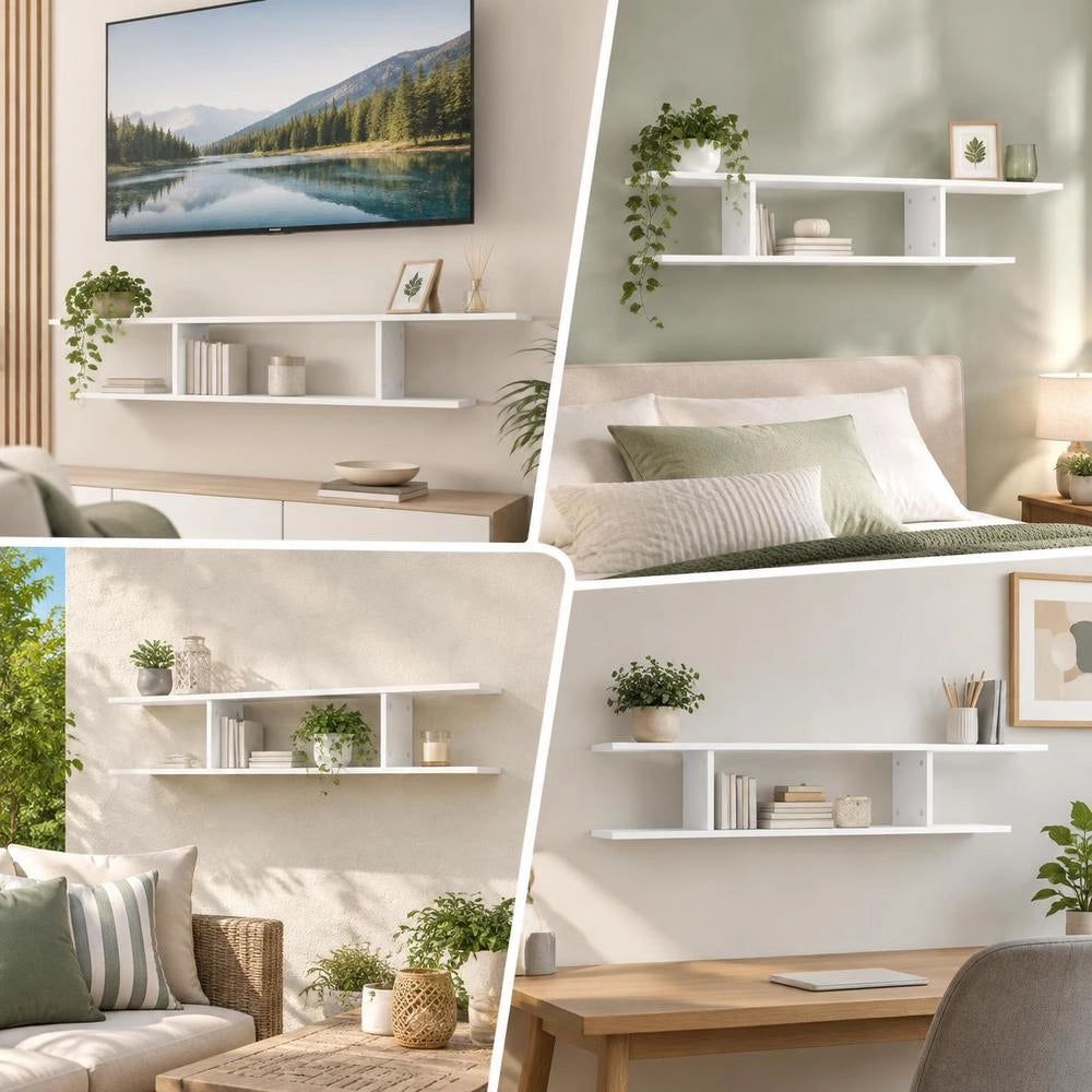 TV Wall Shelf, White, 125x18x23 Cm, Wood-based Material