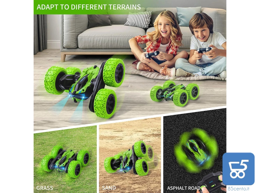 Auto Telecomandata per Bambini fuoristrada 4WD Acrobatica Radiocomando 2,4 GHz Rotazione 360° su tutti i terreni