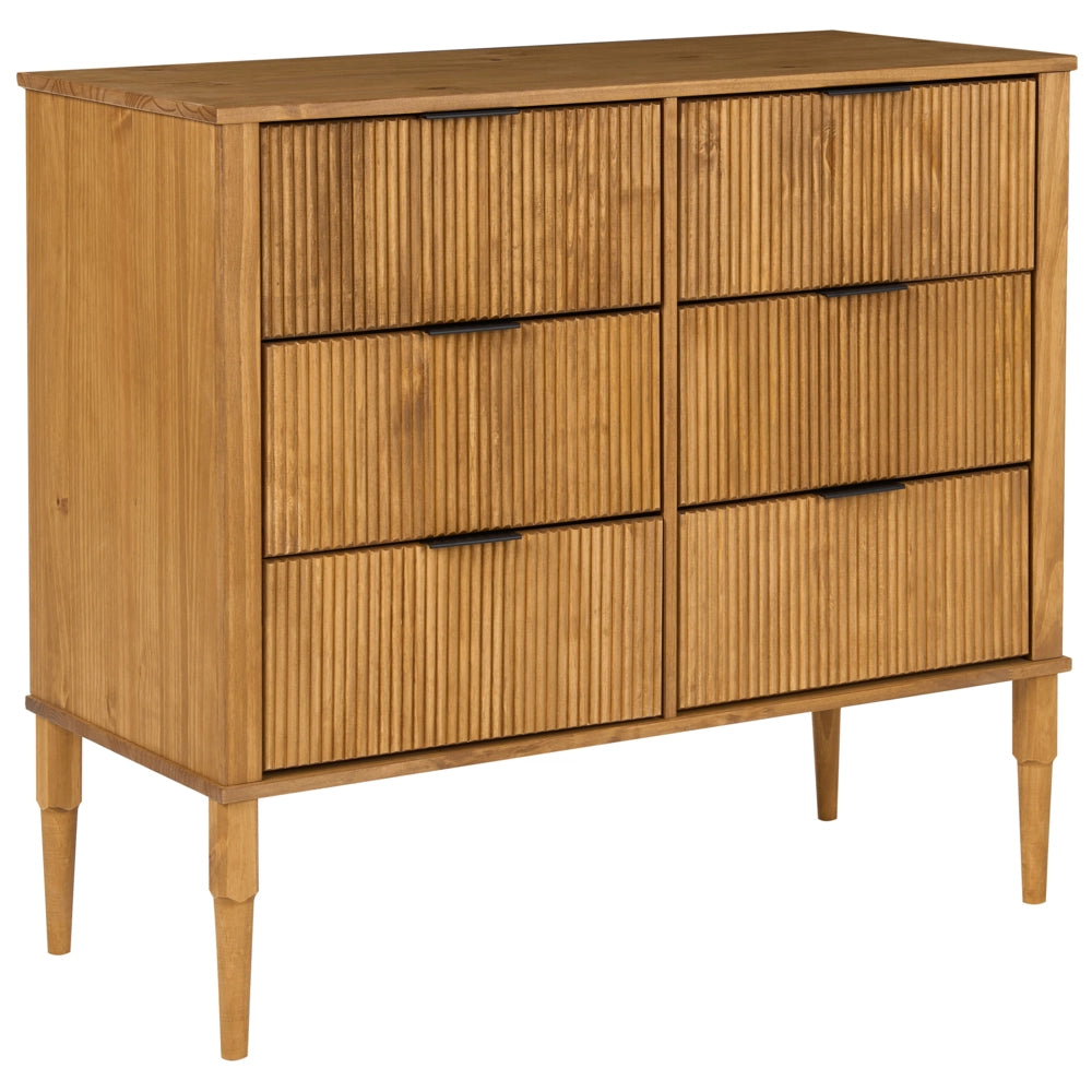 Set da camera da letto in legno di pino con letto matrimoniale 2 comodini e cassettiera a 6 cassetti 140 x 200 cm marrone chiaro stile scandinavo