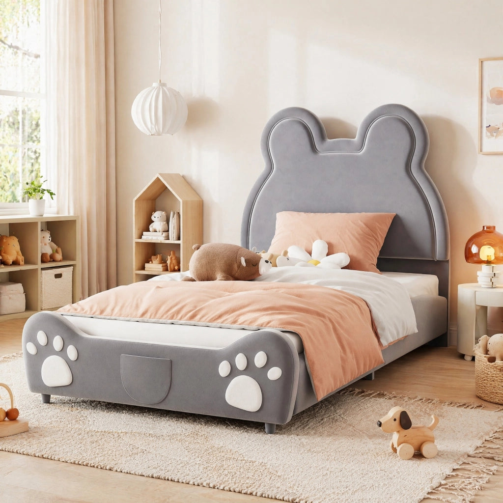 Letto per bambini imbottito a forma di orso 90x200 cm; grigio