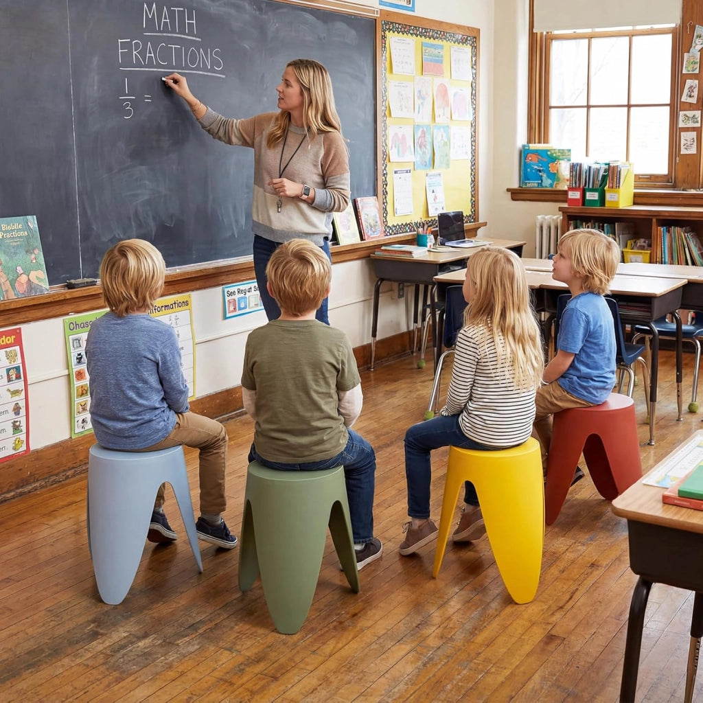 Set da 8 Sgabelli Impilabili, Sgabelli in Plastica Altezza 46 cm, Sedie Senza Schienale Portatili per Scuola, Aula, Soggiorno, Sala da Pranzo, Casa e Ufficio e Senza Montaggio