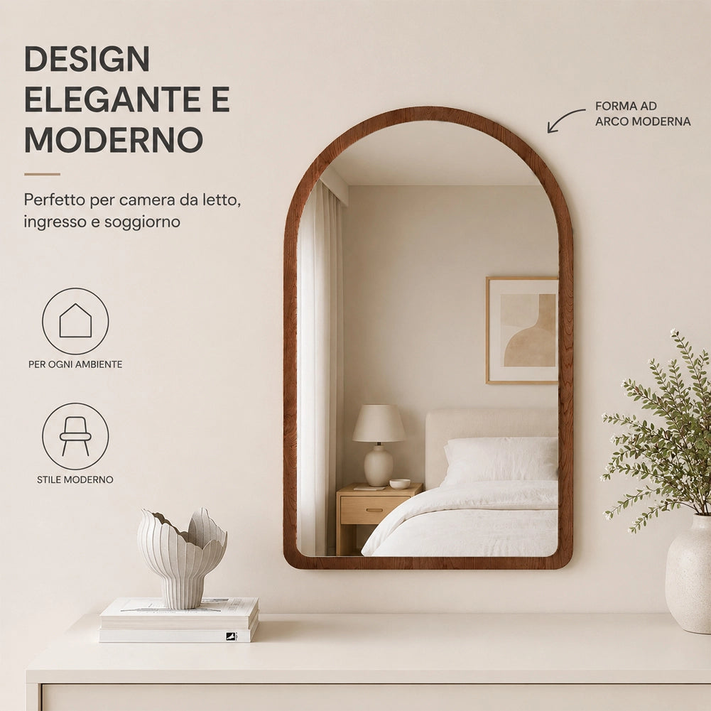 Specchio ad Arco Struttura in Legno Rovere Decorazione Design Moderno 46x60cm