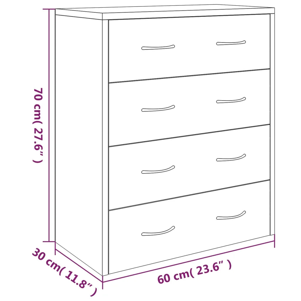 Credenza con 4 Cassetti-Buffet-Armadio da cucina 60x30,5x71 cm Grigio cemento