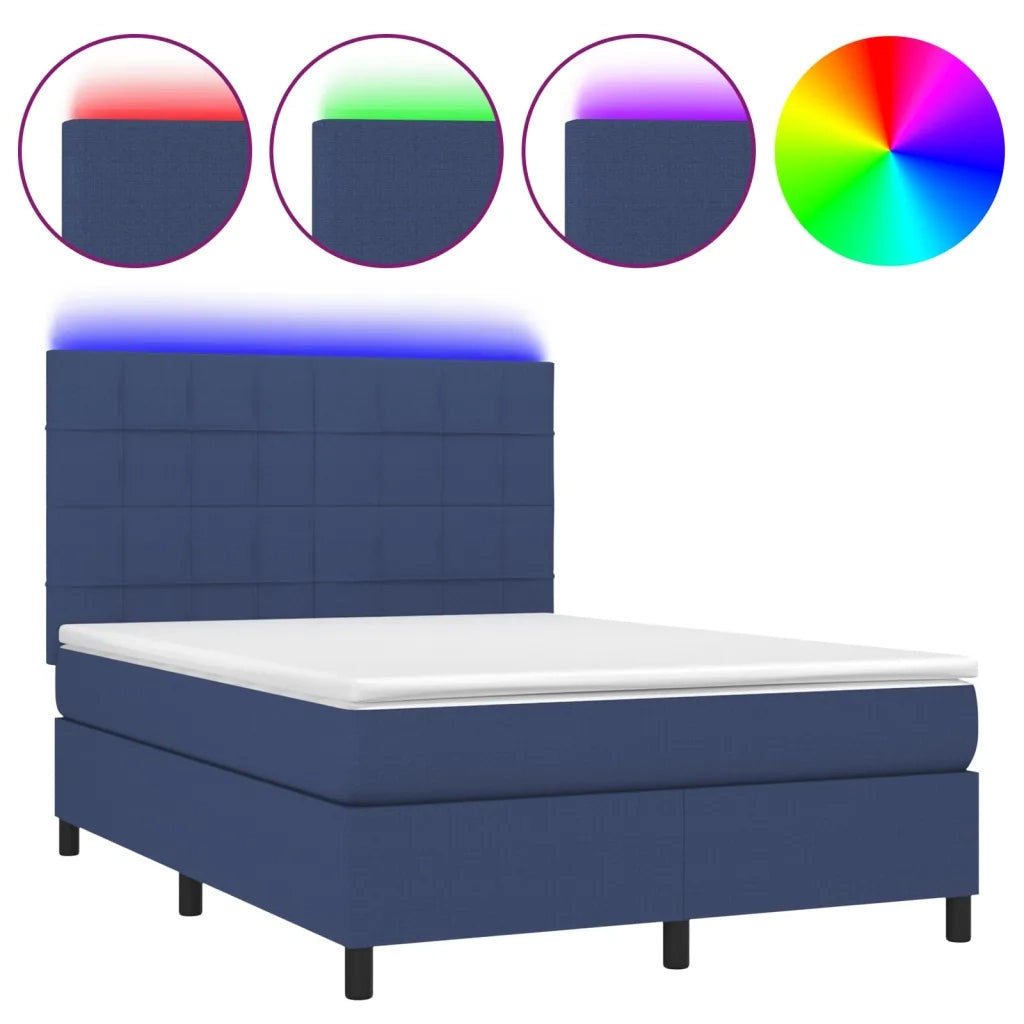Letto a Molle con Materasso e LED Blu 140x200 cm in Tessuto 3134883