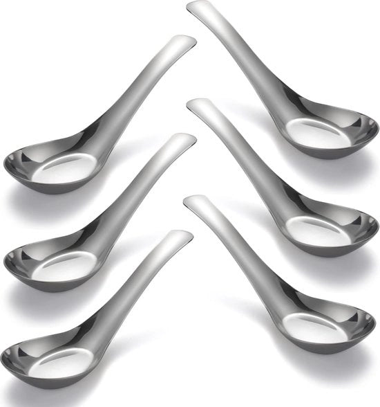 Set di Cucchiai in Acciaio Inossidabile per Cucina da 6 Pezzi Cucchiai in Acciaio Inossidabile Lisci a Specchio per Bouillon Dessert Granaglie Miso Ramen (Grande, 6)