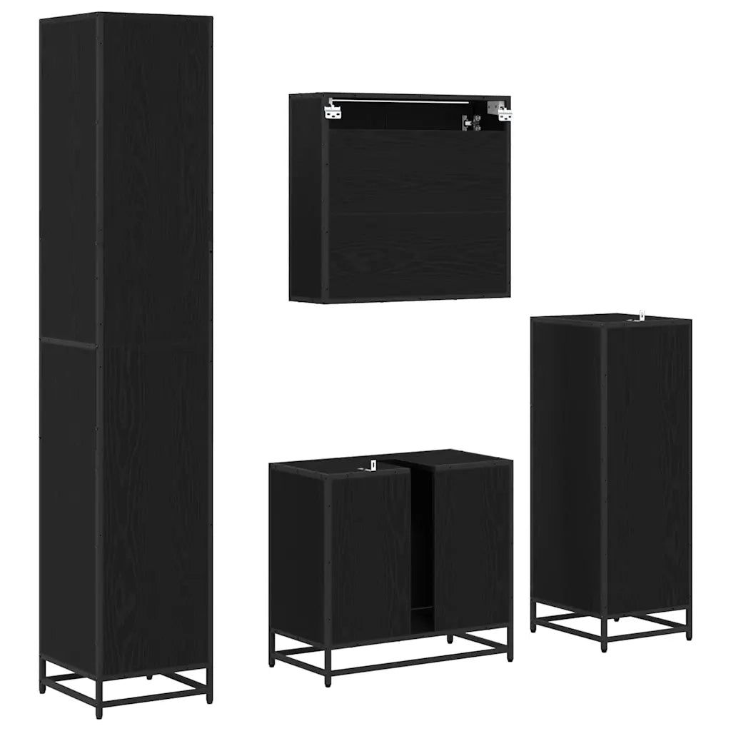 Set di mobili per il bagno 4 pcs Rovere Nero Legno multistrato 3402449
