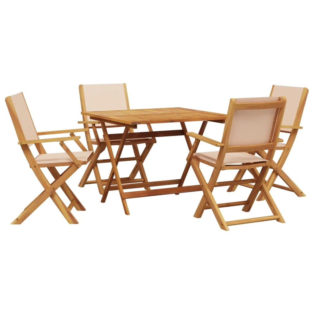 Set Pranzo da Giardino 5 pz Beige in Tessuto e Legno Massello