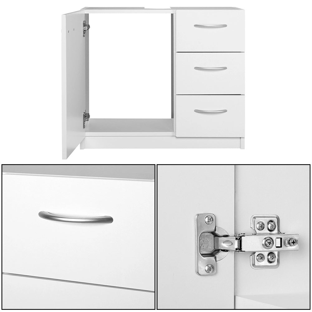Mobile Mobiletto Armadietto Bagno Lavandino Lavabo Cassetti e Ante Legno Bianco