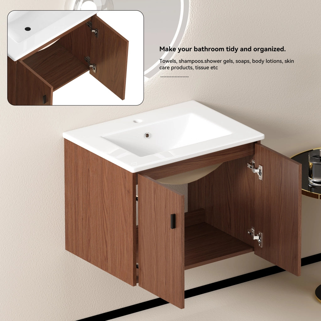 Mobile da bagno 60 cm in legno rosso-bruno con 2 ante soft-close