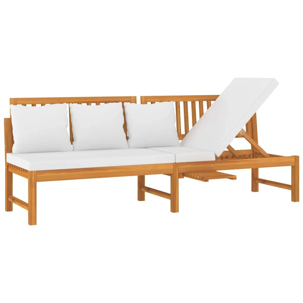 Dormeuse con Cuscino Crema 200x60x75cm Legno Massello di Acacia 312144