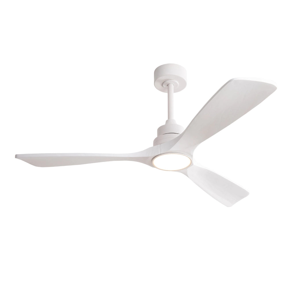 Ventilatore da soffitto 52 pollici con luce LED; 3 pale in legno; bianco