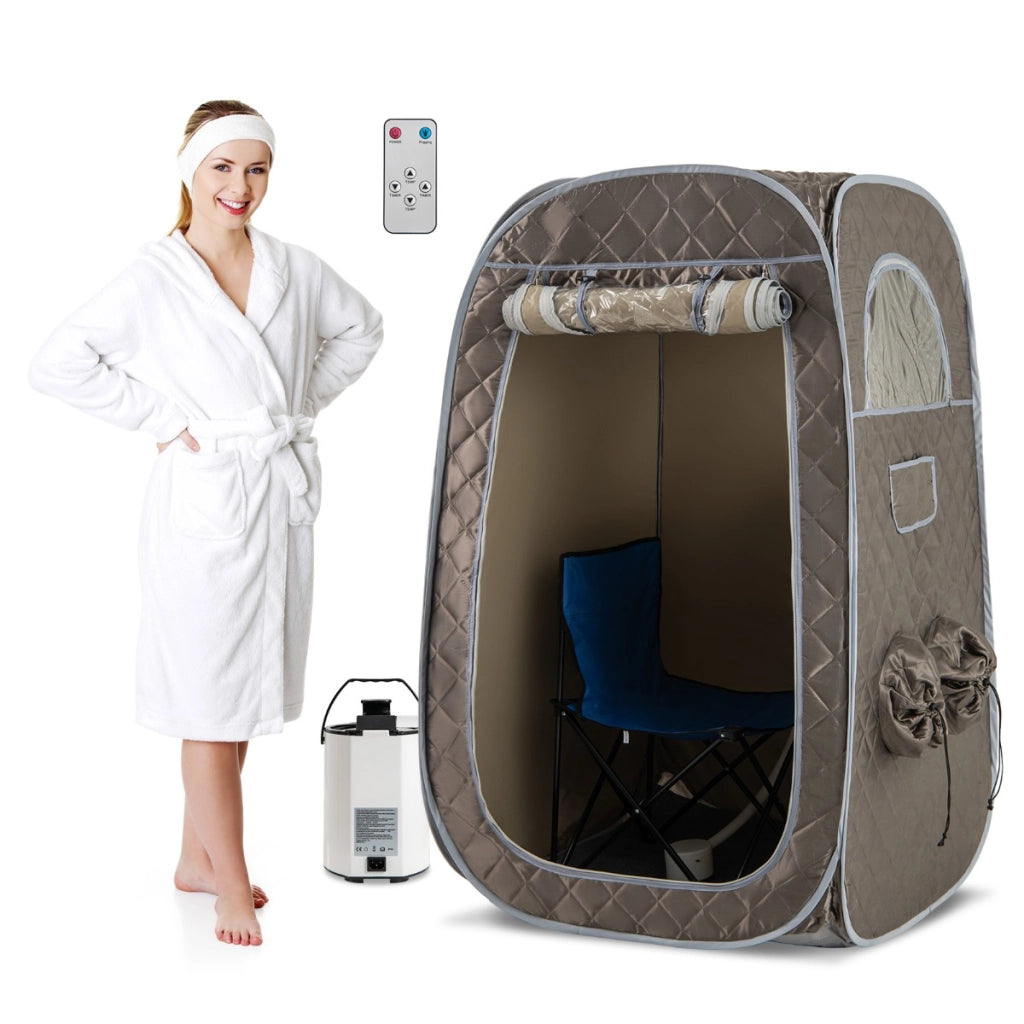 Sauna portatile con generatore di vapore da 1000W e capacit¨¤ di 3L, Tenda sauna per 1 o 2 persone con sedia Grigio