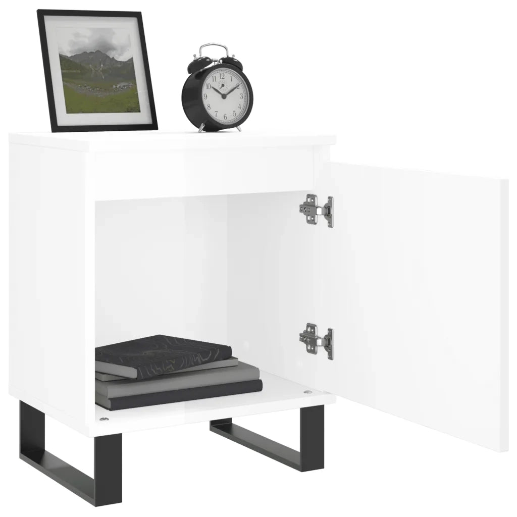 Comodini 2 pz Bianco Lucido 40x30x50 cm in Legno Multistrato