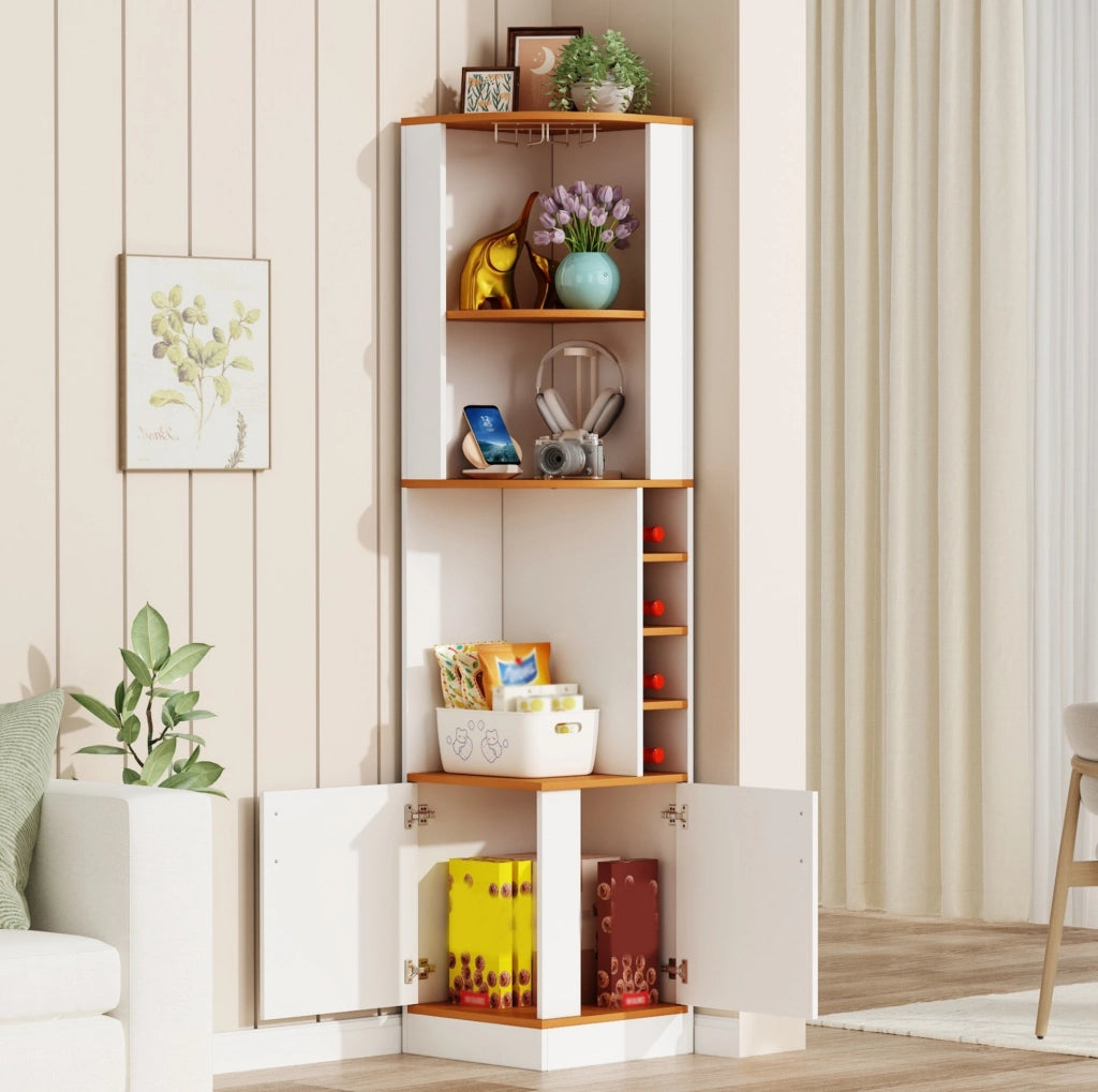 Mobile bar ad angolo bianco con portabicchieri, 40 × 40 × 182 cm