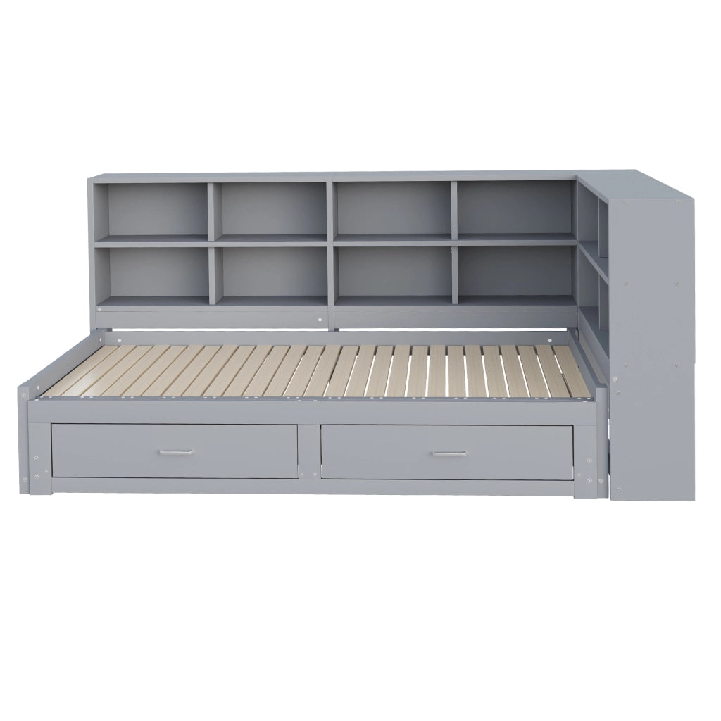 LETTO Multifunzione Estraibile 90/180x190 cm Legno Grigio con cassetti